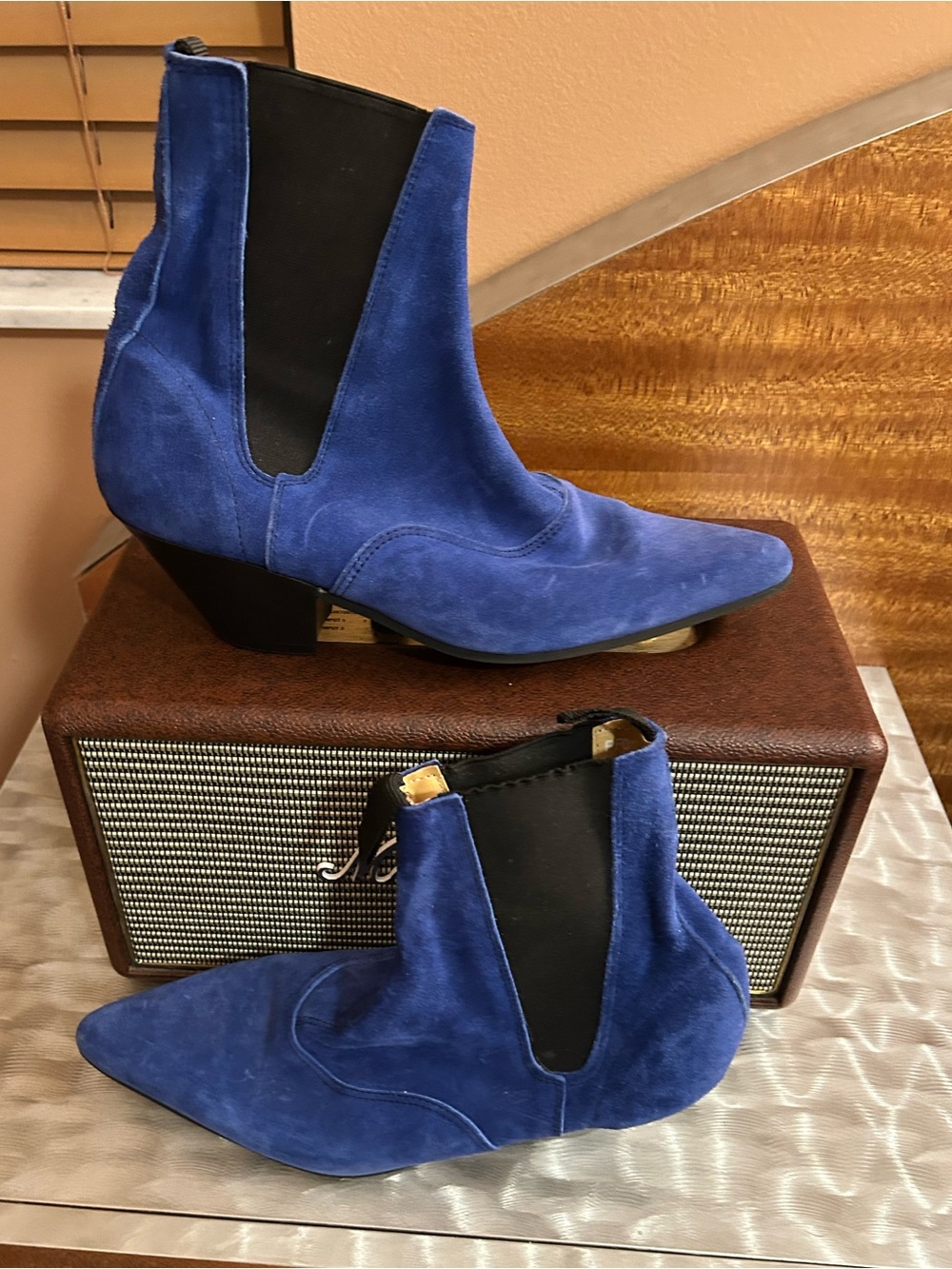 BEATLE BOOTS - Blue Suede Chelsea Ankle Boots - Men’s
